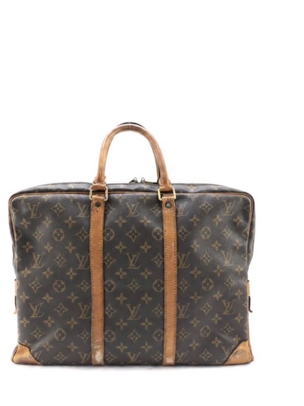 LV Porte Documents Travel 9001 V Monogram Canvas Travel with Tan Leather Trim